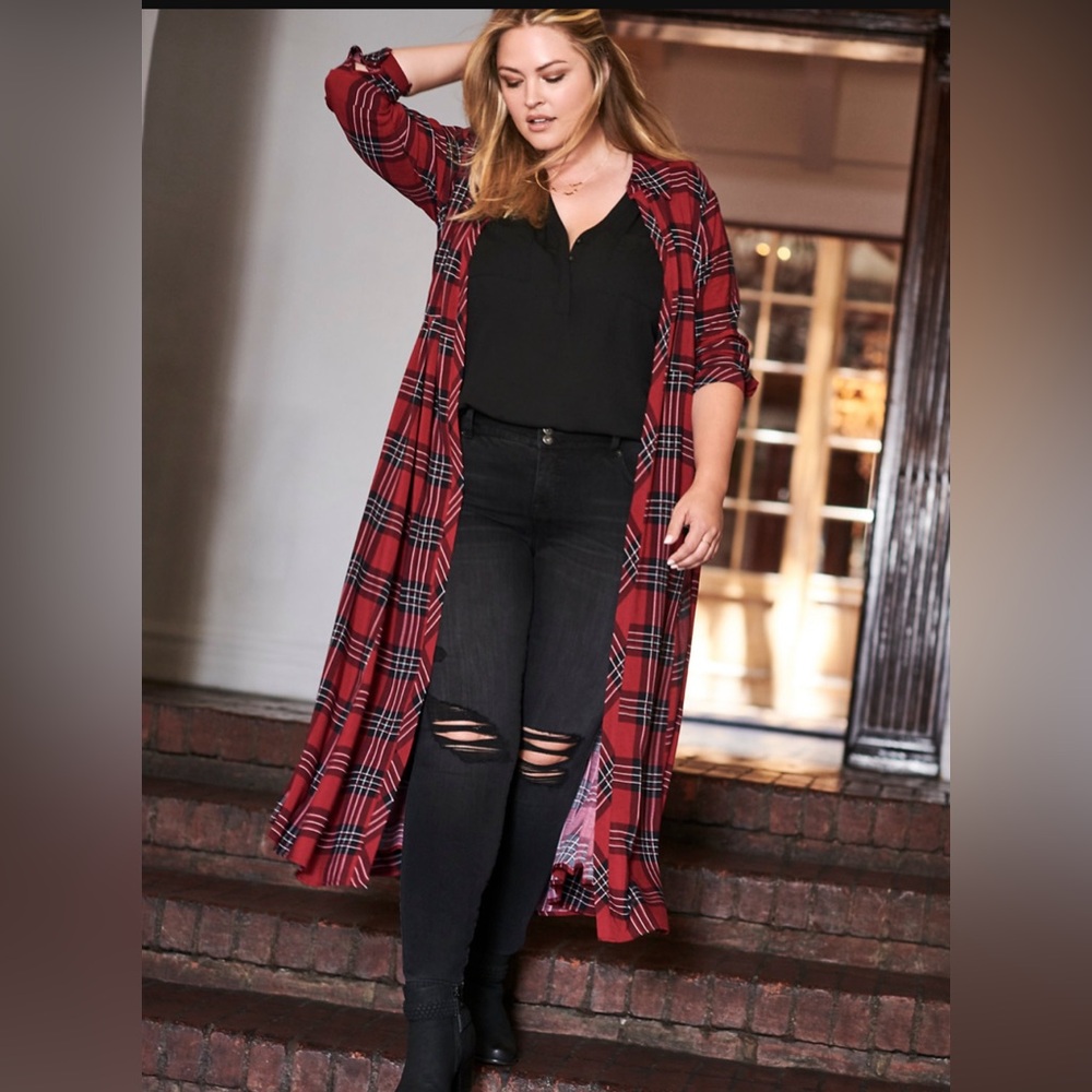 Torrid Plaid Kimono Duster Long Size 12/Torrid size 0, Very good condition!